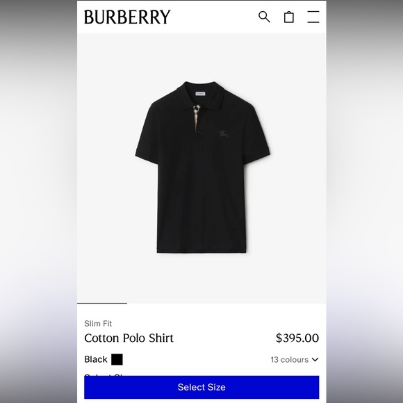 NWT Men’ Size Medium Burberry Logo Embroidered Polo Shirt 100% Cotton In Black - Picture 1 of 7